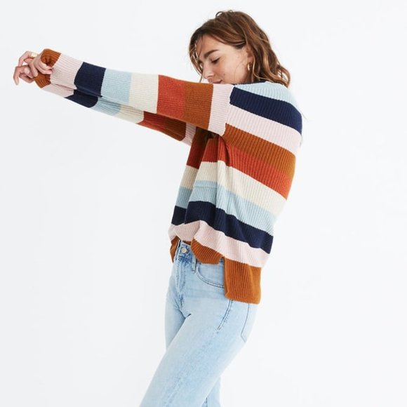 Madewell Thompson Pocket Pullover Sweater in Rainbow Stripe - Picture 3 of 6